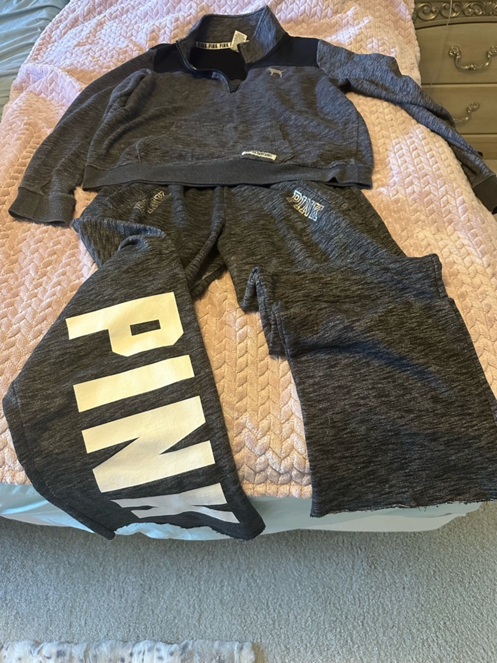 Victoria's Secret PINK Heathered Gray Pullover Sweatshirt and Sweatpants